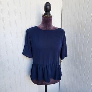 Womens Banana Republic Babydoll Top Navy Blue Polyester Elbow Sleeve Sz S